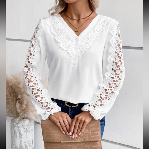 Luxe lace detail V neck blouse - Picture 10 of 15